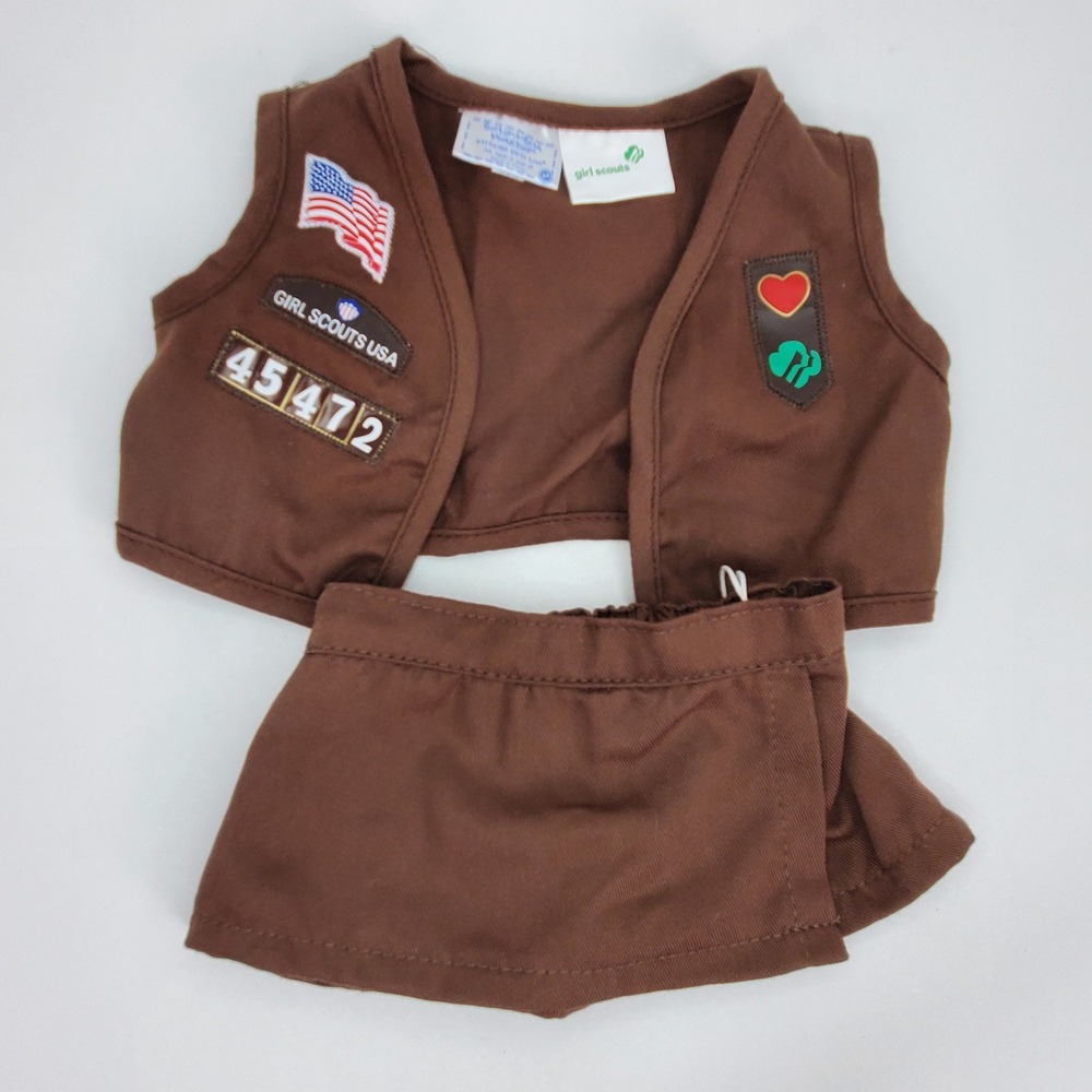 Build-A-Bear Girl‎ Scouts Brownie Uniform Vest Skort Set Brown Patches 45472